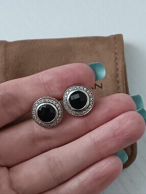 David Yurman Albion Sterling Silver 18k Gold Black Onyx With Diamond Earrings